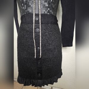 LOFT Black Textured Pencil Skirt with Button Accents